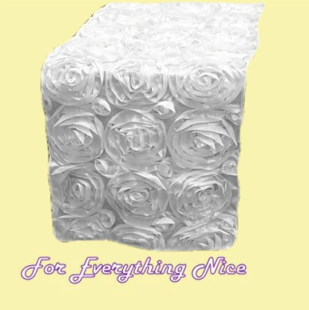 White Grandiose Rosette Wedding Table Runners Decorations x 5 For Hire