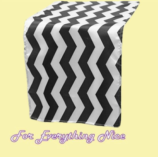 Black White Chevron Satin Wedding Table Runners Decorations x 10 For Hire Black White Chevron Satin Wedding Table Runners Decorations x 10 For Hire