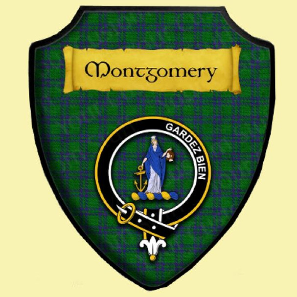 Montgomery Blue Green Modern Tartan Crest Wooden Wall Plaque Shield