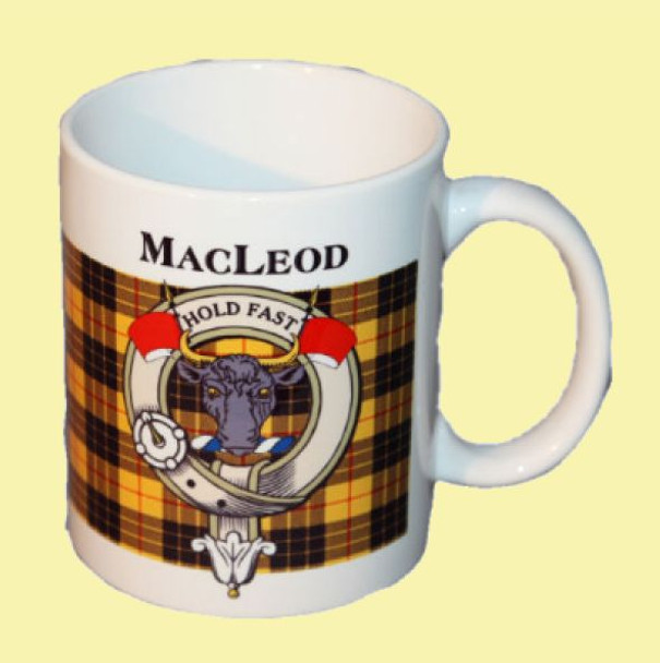 MacLeod Lewis Tartan Clan Crest Ceramic Mugs MacLeod Lewis Clan Badge Mugs Set of 4
