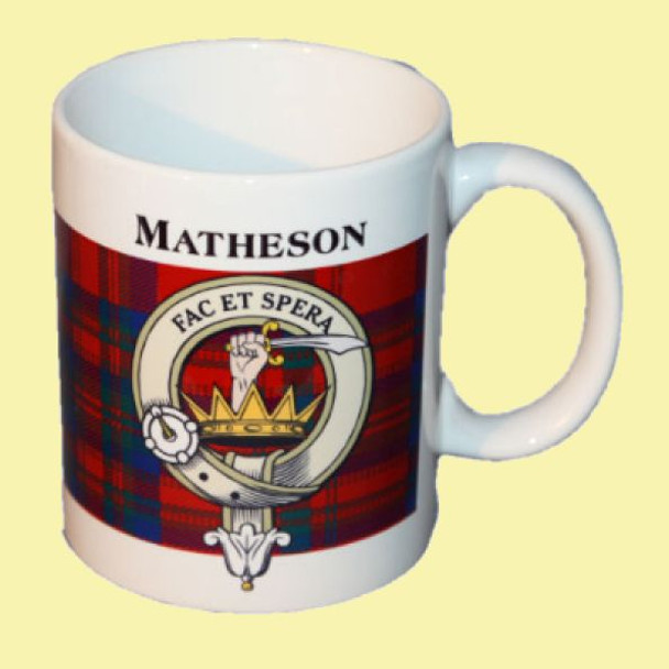 Matheson Tartan Clan Crest Ceramic Mugs Matheson Clan Badge Mugs Set of 2