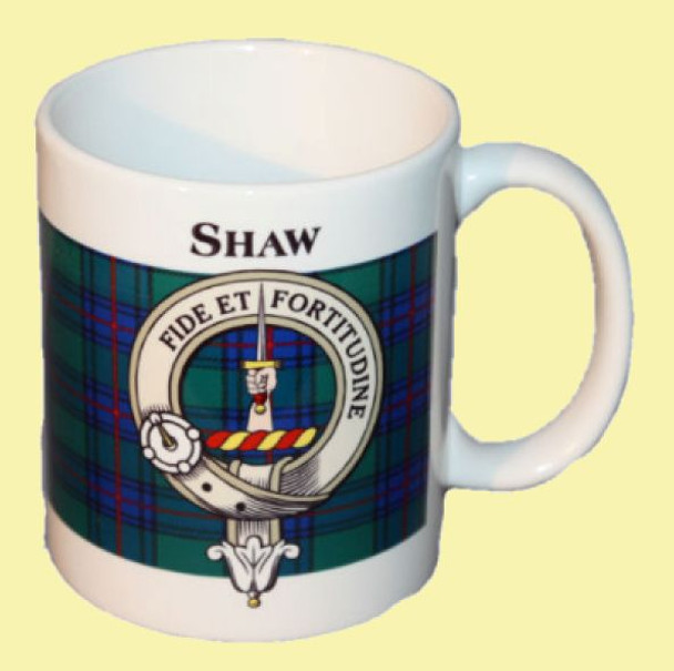 Shaw Tartan Clan Crest Ceramic Mugs Shaw Clan Badge Mugs Set of 4