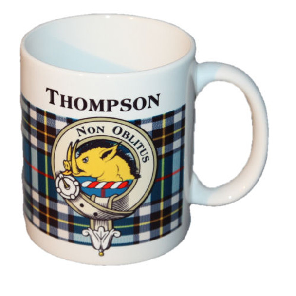 Thompson Tartan Clan Crest Ceramic Mugs Thompson Clan Badge Mugs Set of 4
