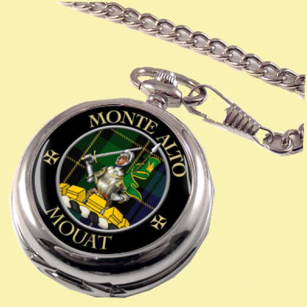 Mouat Clan Crest Round Shaped Chrome Plated Pocket Watch