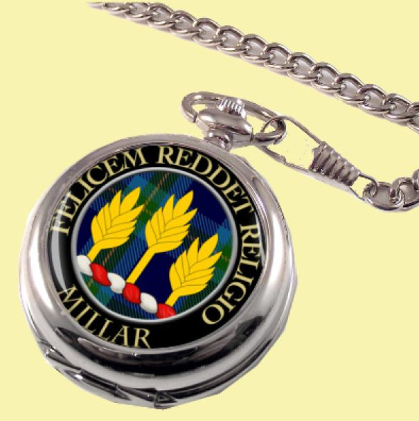 Millar Clan Crest Round Shaped Chrome Plated Pocket Watch