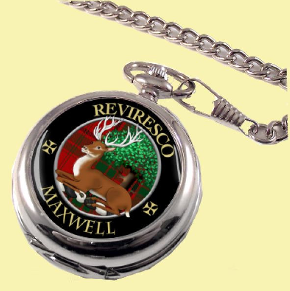 Maxwell Clan Crest Round Shaped Chrome Plated Pocket Watch