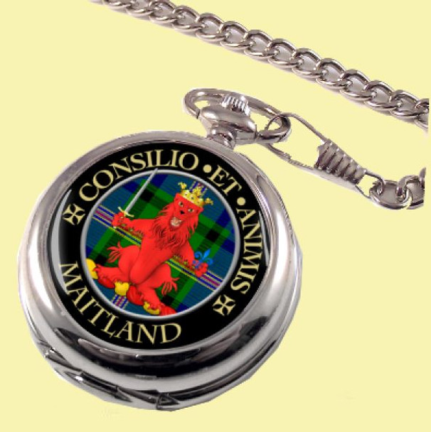 Maitland Clan Crest Round Shaped Chrome Plated Pocket Watch