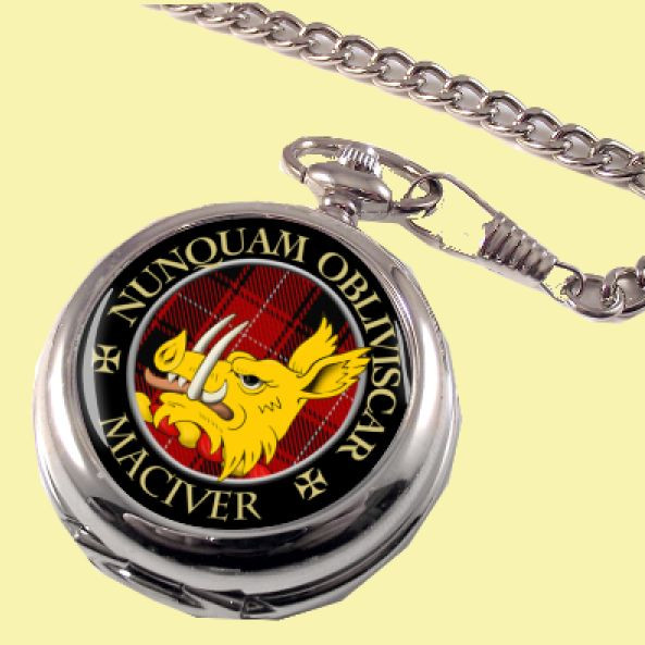 MacIver Clan Crest Round Shaped Chrome Plated Pocket Watch