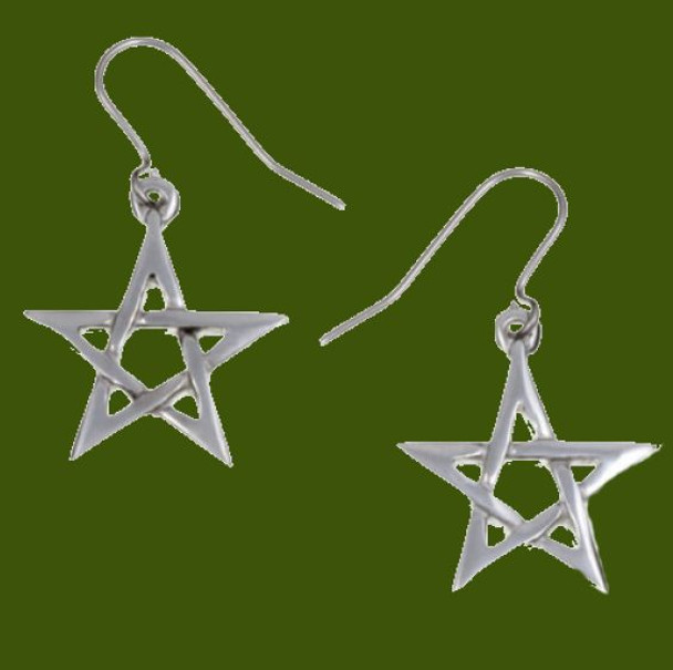 Pentagram Star Small Sheppard Hook Stylish Pewter Earrings