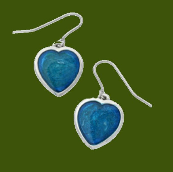 Love Heart Blue Enamel Sheppard Hook Stylish Pewter Earrings
