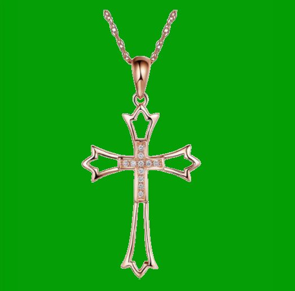 White Diamond Accent Double Cross 14K Rose Gold Pendant