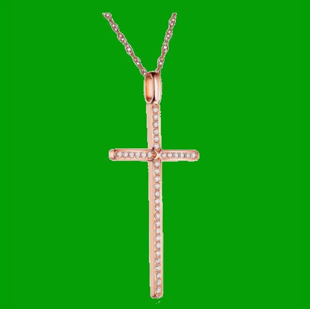 White Diamond Inlaid Cross 14K Rose Gold Pendant White Diamond Inlaid Cross 14K Rose Gold Pendant
