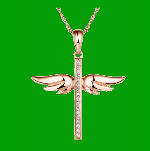 White Diamond Angel Wings Cross 14K Rose Gold Pendant White Diamond Angel Wings Cross 14K Rose Gold Pendant