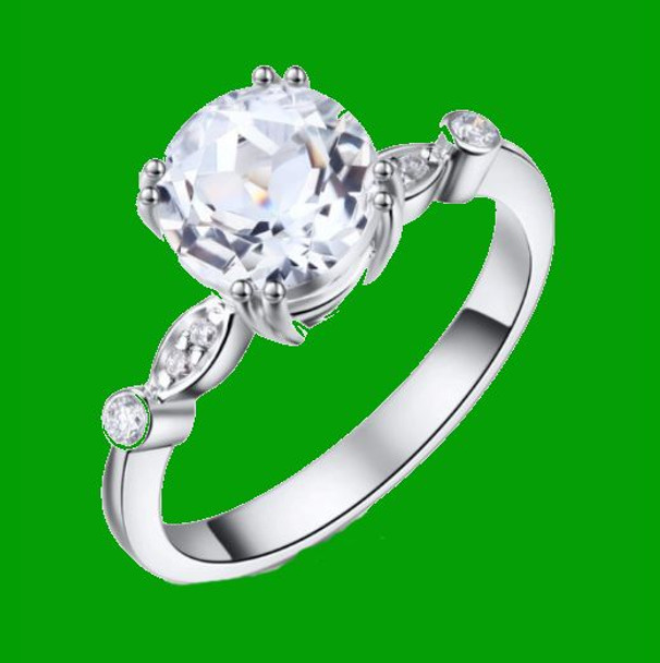 White Topaz Round Cut Diamond Accent Ladies 14K White Gold Ring 