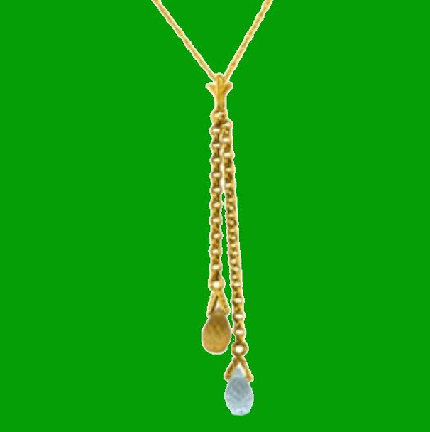 Blue Topaz Citrine Briolette Long Drop 14K Yellow Gold Pendant