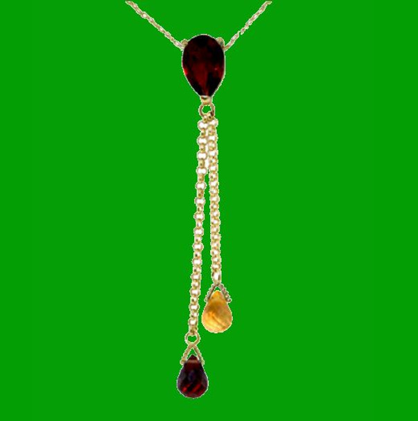Garnet Citrine Pear Briolette Double Drop 14K Yellow Gold Pendant