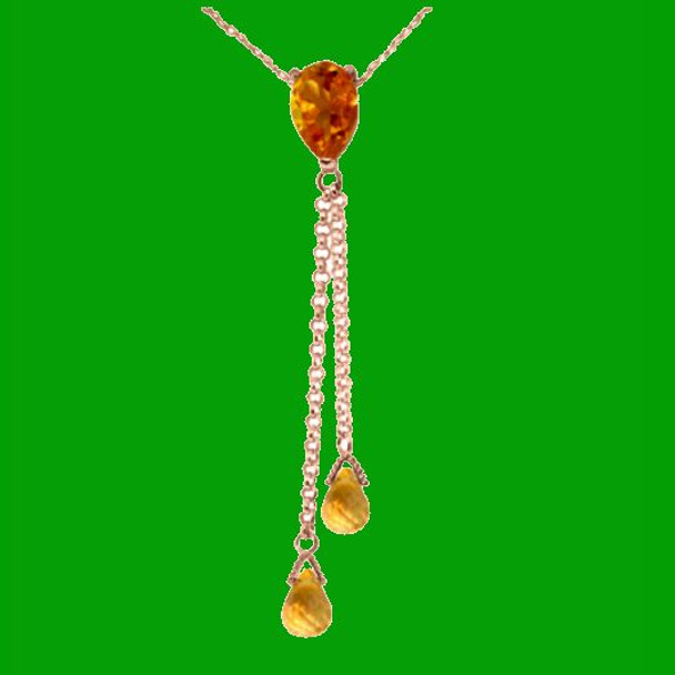 Citrine Pear Briolette Double Drop 14K Rose Gold Pendant