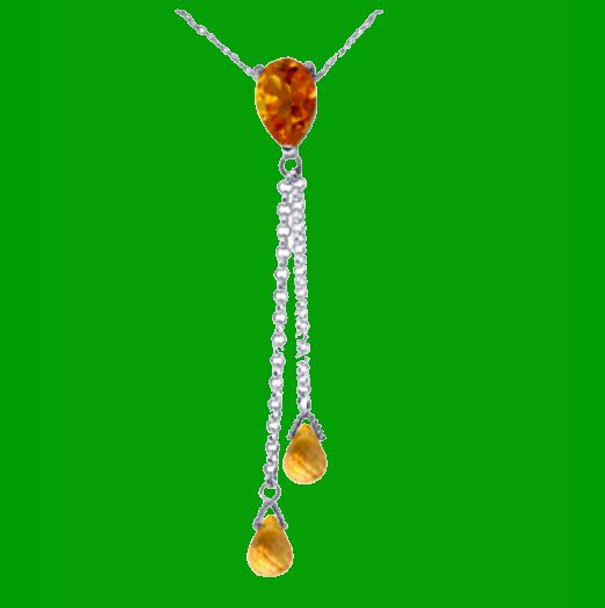 Citrine Pear Briolette Double Drop 14K White Gold Pendant