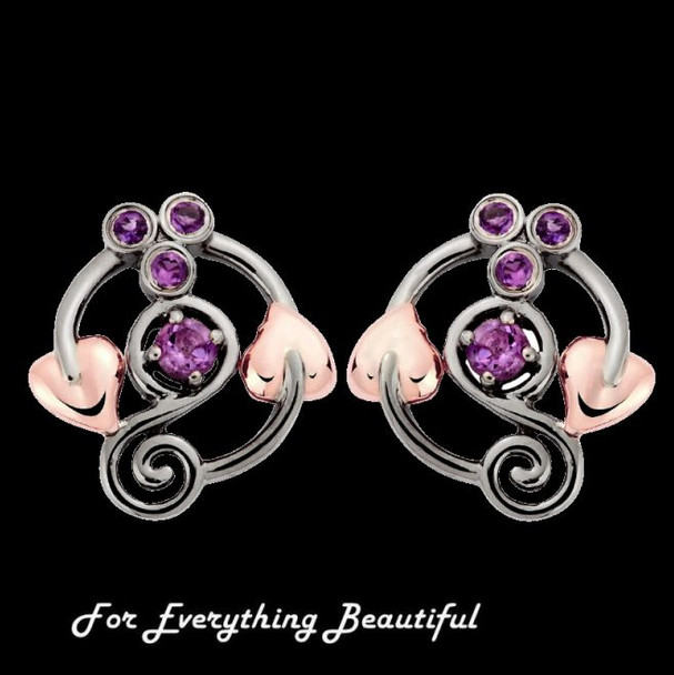 Origin Purple Amethyst Welsh Rose Gold Detail Sterling Silver Earrings