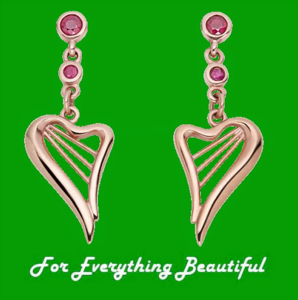 Heartstrings Ruby Drop Welsh Gold 9K Rose Gold Earrings