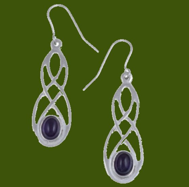 Celtic Bow Amethyst Knotwork Stylish Pewter Sheppard Hook Earrings