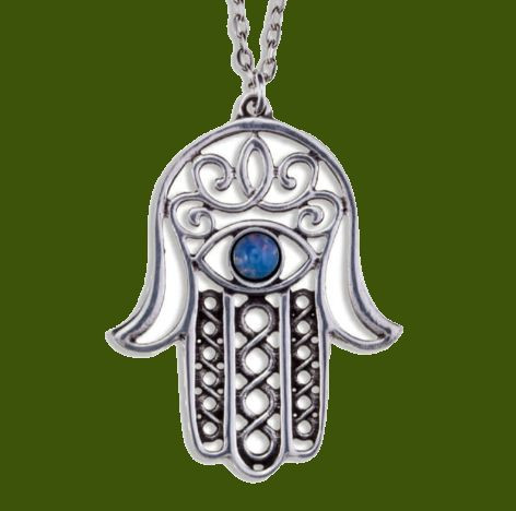Hamsa Hand Openwork Opal Glass Stone Stylish Pewter Pendant