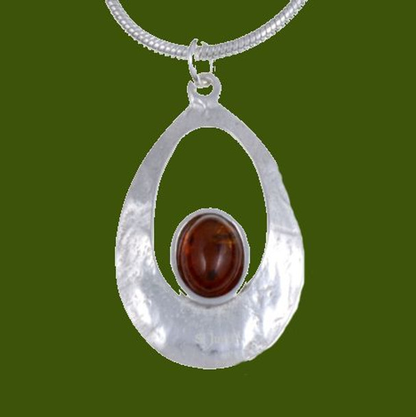 Slate Textured Amber Stone Stylish Pewter Pendant