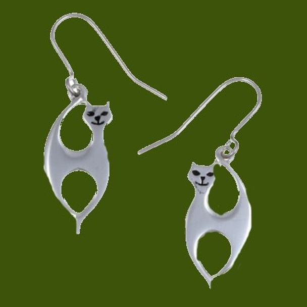 Slim Cat Animal Themed Sheppard Hook Stylish Pewter Earrings