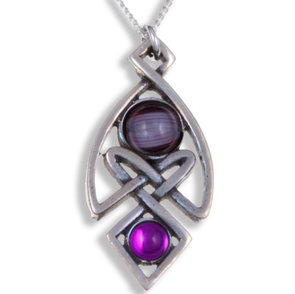 Celtic Knot Antiqued Purple Glass Stone Stylish Pewter Pendant Celtic Knot Antiqued Purple Glass Stone Stylish Pewter Pendant