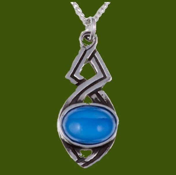Celtic Twist Antiqued Blue Glass Stone Small Stylish Pewter Pendant Celtic Twist Antiqued Blue Glass Stone Small Stylish Pewter Pendant