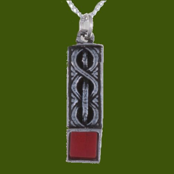 Celtic Knot Antiqued Square Red Glass Stone Small Stylish Pewter Pendant