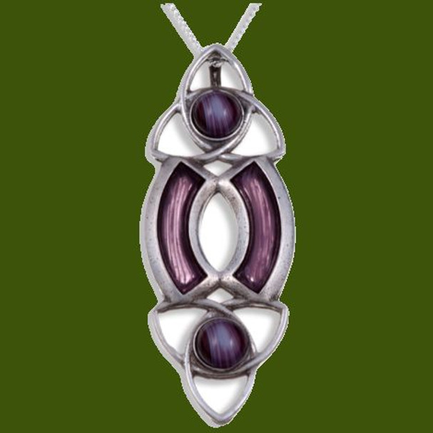 Celtic Trinity Knot Antiqued Purple Glass Stone Small Stylish Pewter Pendant