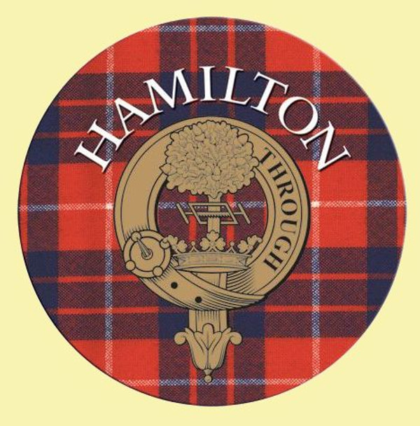 Hamilton Clan Crest Tartan Cork Round Clan Badge Coasters Set of 2