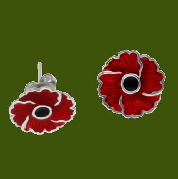 Poppy Flower Red Enamel Small Stud Stylish Pewter Earrings