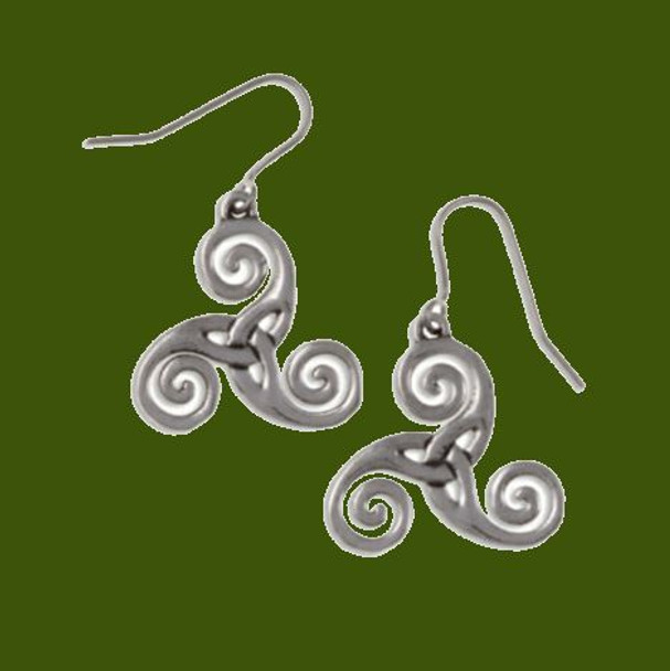 Celtic Triscele Knotwork Stylish Pewter Sheppard Hook Earrings