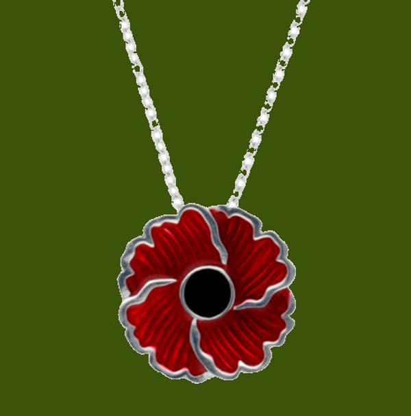 Poppy Red Enamel Flower Stylish Pewter Pendant