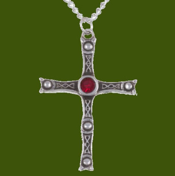 Staffordshire Hoard Cross Ruby Red Crystal Stone Stylish Pewter Pendant