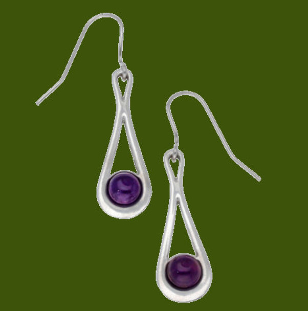 Teardrop Amethyst Glass Stone Stylish Pewter Sheppard Hook Earrings