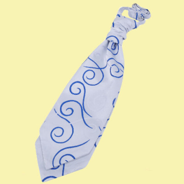 Ivory And Royal Blue Mens Scroll Microfibre Pre-tied Ruche Wedding Cravat Necktie 
