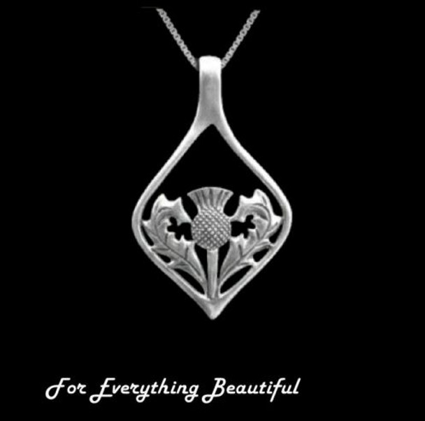Thistle Single Oval Drop Scotland Emblem Sterling Silver Pendant