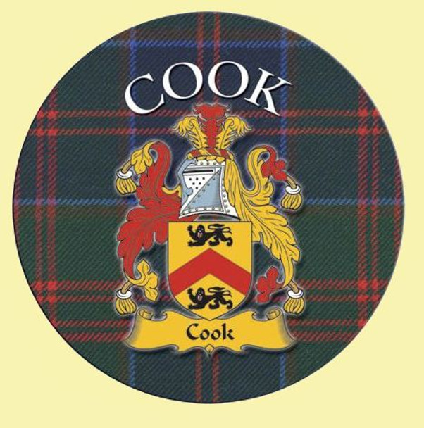 Cook Coat of Arms Tartan Cork Round Scottish Name Coasters Set of 4