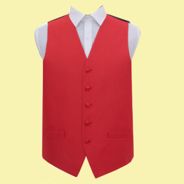 Scarlet Red Mens Solid Check Pattern Microfibre Wedding Vest Waistcoat 