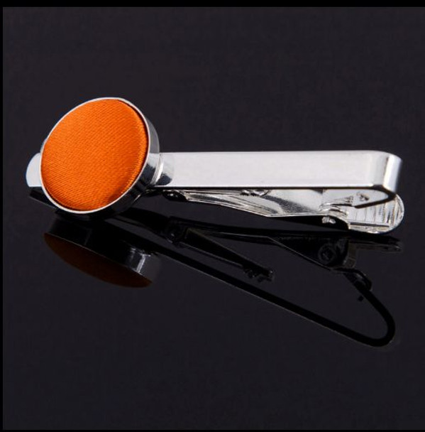 Burnt Orange Plain Satin Inlay Round Wedding Mens Tie Clip Set Of Two