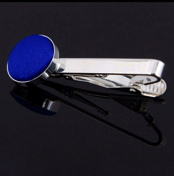Royal Blue Plain Satin Inlay Round Wedding Mens Tie Clip Set Of Two