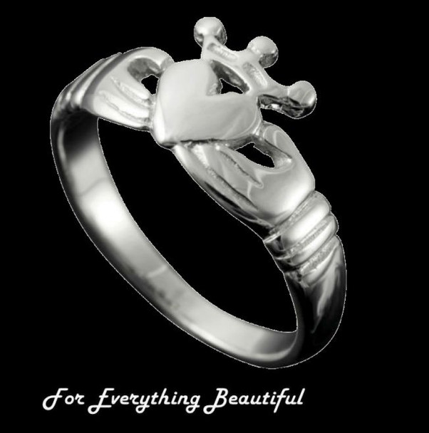 Claddagh Crown Heart Design Mens Sterling Silver Ring Size R-Z