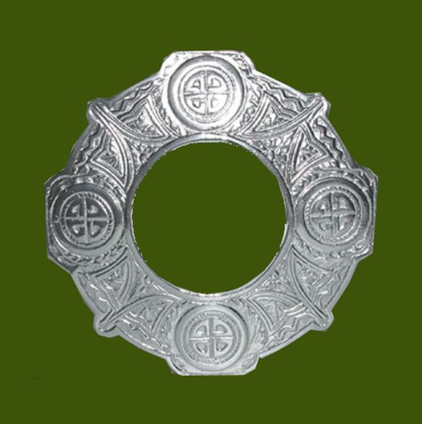 Classic Round Open Chrome Finish Stylish Pewter Plaid Brooch