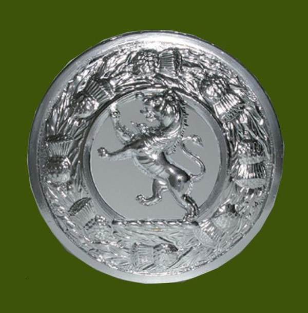 Lion Rampant Thistle Round Chrome Finish Stylish Pewter Plaid Brooch