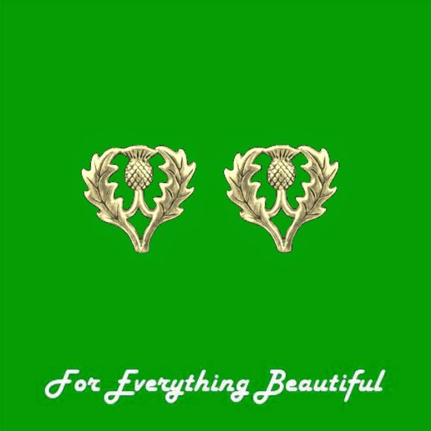 Thistle Scotland Themed Medium 14K Yellow Gold Stud Earrings