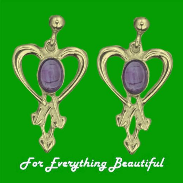 Glasgow Girls Heart Oval Amethyst 9K Yellow Gold Drop Earrings