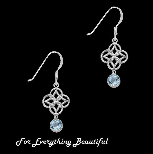 Blue Topaz Endless Celtic Knotwork Sterling Silver Earrings Blue Topaz Endless Celtic Knotwork Sterling Silver Earrings